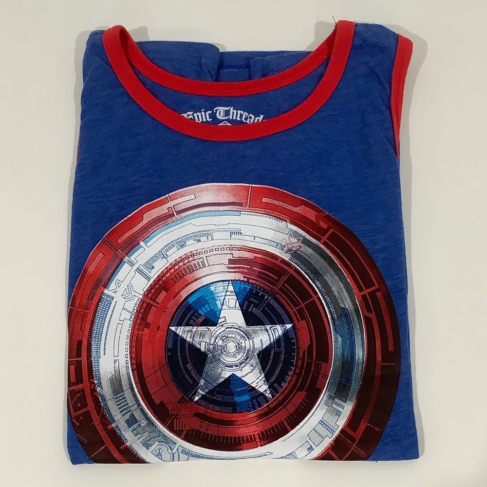 EUC Boys Blue & Red Captain America Shield Muscle Tank Top Size L